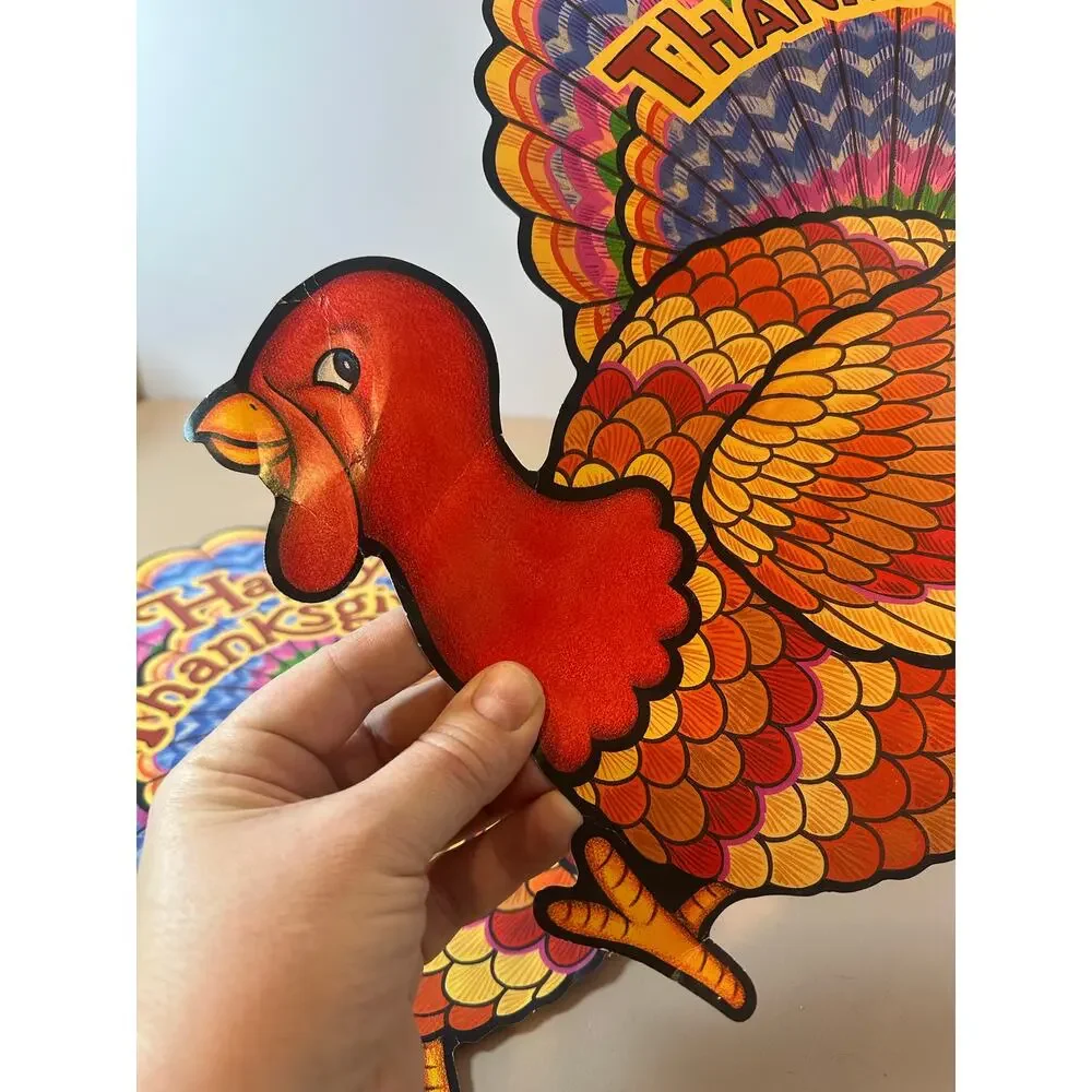 3 Vintage Thanksgiving Die Cut Turkeys Decoration Window Cutouts 1997 Beistle Co